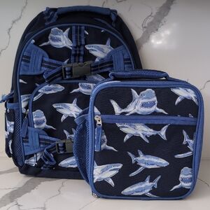 Pottery Barn Kids Small Blue Shark Backpack And Matching Lunch Box EUC!